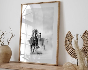 Mustang Majesty - Wild Horses in Monochrome Digital Print, Instant Download Equine Wall Art Horse Herd