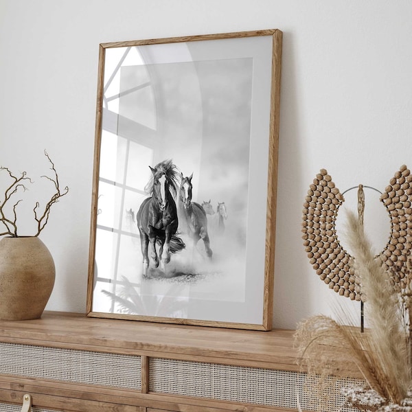 Mustang Majesty - Wild Horses in Monochrome Digital Print, Instant Download Equine Wall Art Horse Herd