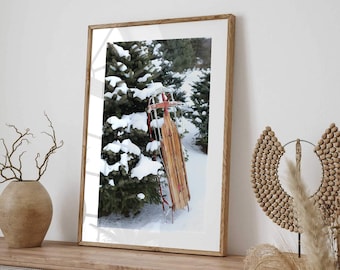 Vintage Winter Sleigh Ride Print - Instant Holiday Art Download