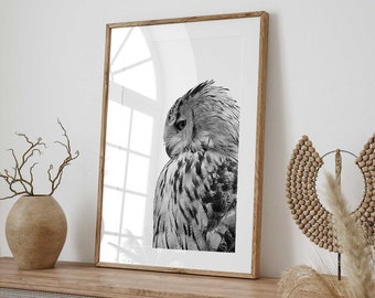 Black & White Owl Print - Animal Art Poster - High-Quality Digital Download - Printable Wall Art - Scandinavian Decor DigitalArt Printable