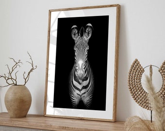 Zebra Portrait Black White Poster Art Print Animal Printable Nature Photography | High-Quality Digital Art Printable Wall Art #238