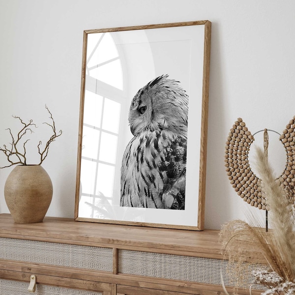 Black & White Owl Print - Animal Art Poster - High-Quality Digital Download - Printable Wall Art - Scandinavian Decor DigitalArt Printable