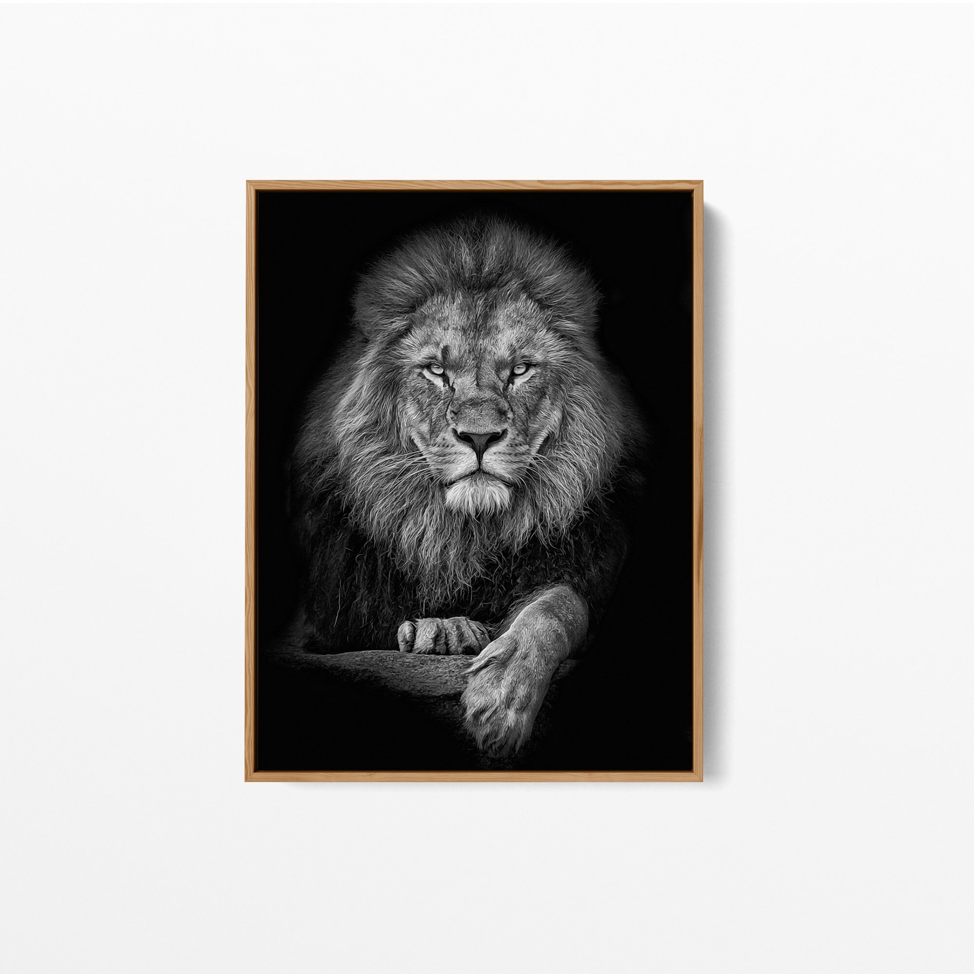Lion Black and White Print HighQuality Art Printable Wall Etsy
