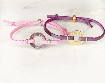 Personalized Kids Bracelets, Motivational Charm with Adjustable Vegan Leather Band, Kids Word Charm, Kids Gift Bracelet