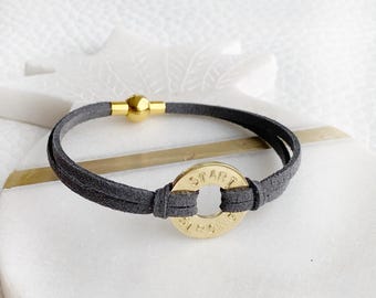 Pulsera de arandela personalizada, pulsera de cuero vegano para hombre, regalo personalizado para el Día del Padre