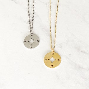 Stainless steel compass necklace | travel necklace | travel charm | nautical jewelry | minimalist necklace | layering chain