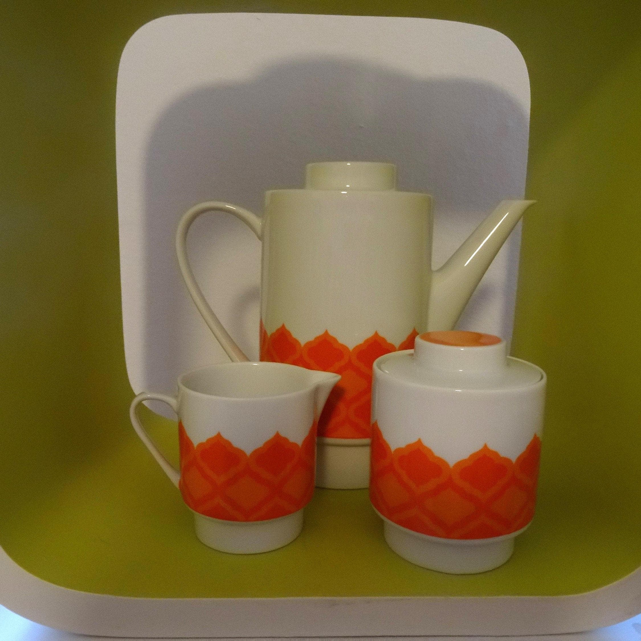 Teapot, sugar bowl, milk jug Melitta Orange Vintage