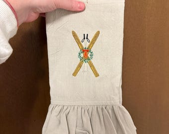 Embroidered Ski and Wreath Ruffle Tea Towel