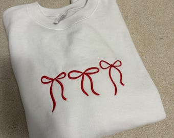 Embroidered Bow Holiday Crew Neck Sweatshirt
