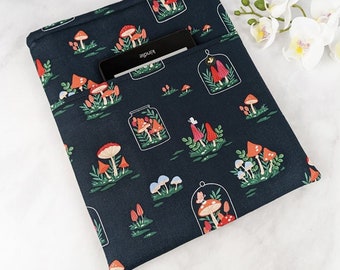 Mushrooms book sleeve - Maxi book sleeve - Padded book sleeve - Book sleeve with pocket - Large book sleeve - Terrarium book sleeve - Fall