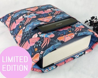 Padded book sleeve - Maxi book sleeve - Padded book cover - Celestial book sleeve - Large book sleeve - Magical book sleeve - Bright moths