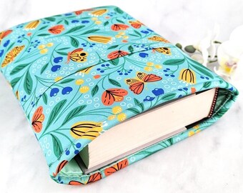 Floral book sleeve - Maxi book sleeve - Padded book sleeve - Butterflies book sleeve - Large book sleeve - Spring book sleeve Meadow flowers