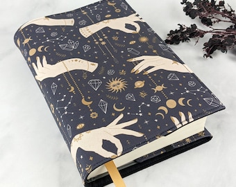 Fabric book cover - Adjustable book cover - Fabric book jacket - Moon book sleeve - Fabric book sleeve - Celestial book jacket