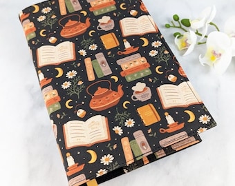 Adjustable book cover - Fabric book cover - Adjustable book jacket - Fabric book sleeve - Celestial book jacket - Chamomile Tea Cozy library