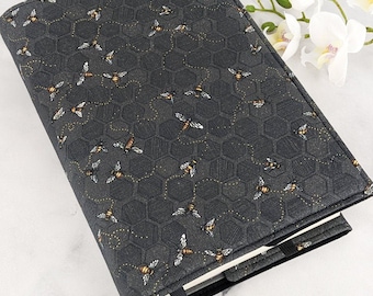 Adjustable book cover - Fabric book cover - Bees book cover - Fabric book sleeve - Adjustable book sleeve - Gift for bookworm - Honeycomb