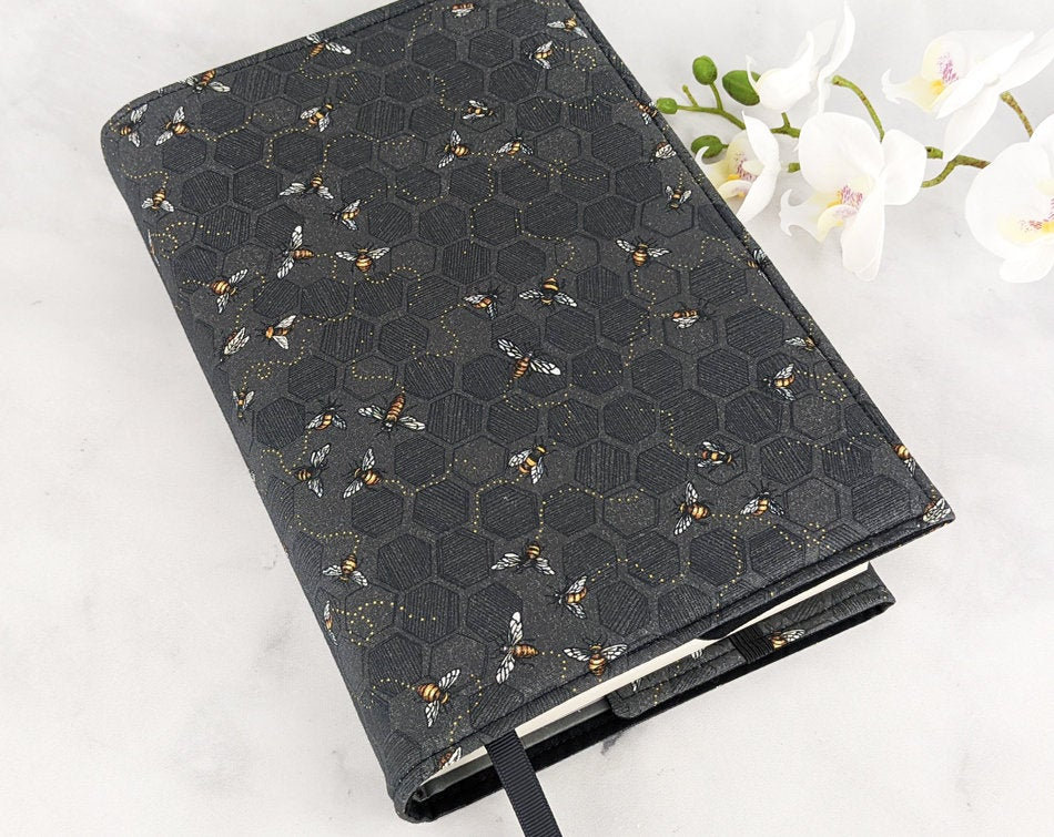 Adjustable Book Cover - Fabric Bees Sleeve Gift For Bookworm Honeycomb