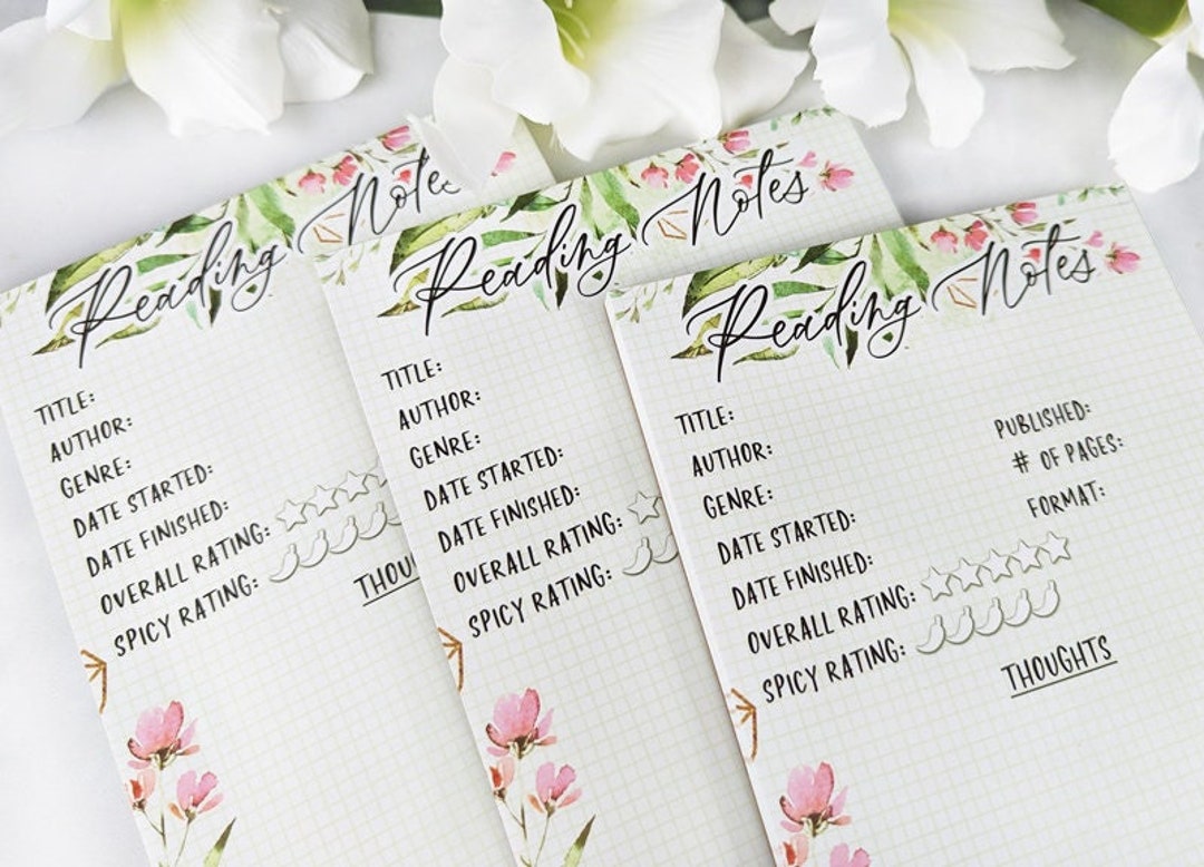 Reading Notes Notepad Book Review Notepad Reading Journal Sheets Floral