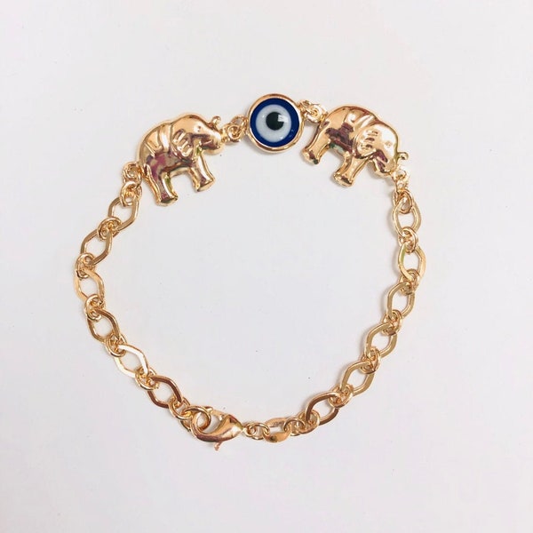 14k Gold Filled Woman Bracelet Elephant Blue Evil Eye Beads Jewelry Protection Abundance Pulsera Mujer Elefante Ojo Turco Mal de Ojo