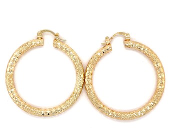 14k Gold Filled Texturized Hoop Earrings 4 cm round Argollas con textura Aretes