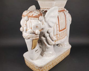 Huge Ceramic Hollywood Regency Elephant Plant Stand / Side Table
