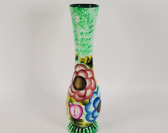 Hand painted Neon Colors Floral Talavera Vase 14"H