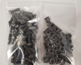 Vintage 1986 Mil-Std Cabeza Cuadrada 1/4-20 3/4 50 Pernos y 50 Tuercas = Paquete de 100