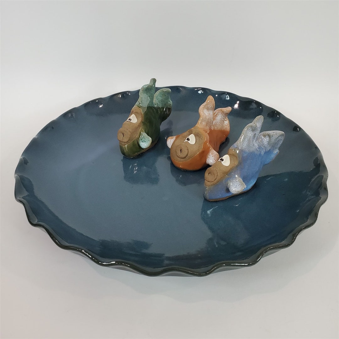 Blue Clay Pottery W/ 3 Cute Fish Attached to Plate Clay Etsy