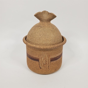 Brown Pottery Crock Pot / Seed Jar Glazed Inside Signed AFS