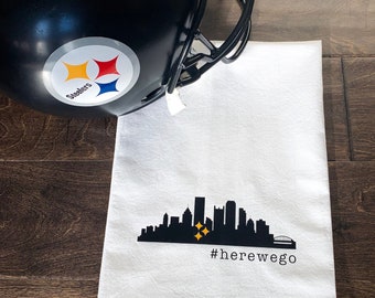 City of Pittsburgh Skyline Tea Towel | Gift for Steelers Fan | Team Inspired Tea Towel | Custom City Decor