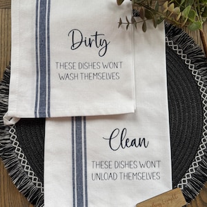 Two-Sided DIshwasher, Clean and Dirty Handmade Tea Towel