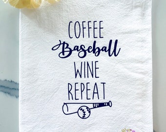 Coffee Baseball Wine Repeat Cotton Kitchen Tea Towel