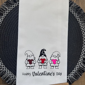 Valentine&#39;s Day Gnomes Tea Towel, Heart Decor, Gifts for Her, Valentine&#39;s Day Gift, Valentine&#39;s Decor, February Birthday Gift, Red and Pink