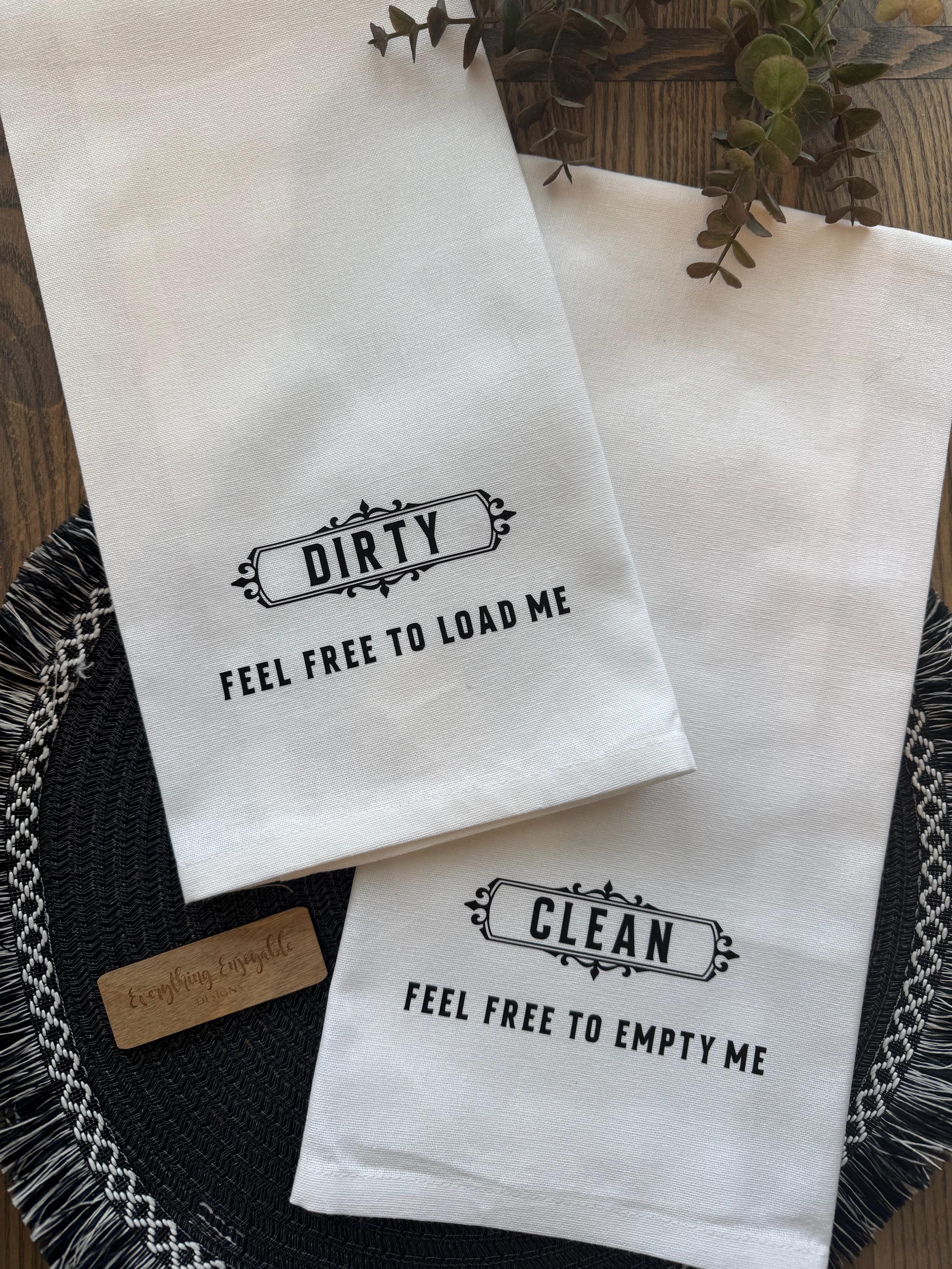 Clean Dirty Dishwasher Towel – 2-Sided Custom Tea Towel – Handmade Funny Kitchen Towel – Reversible Sign – Dish Status Indicator