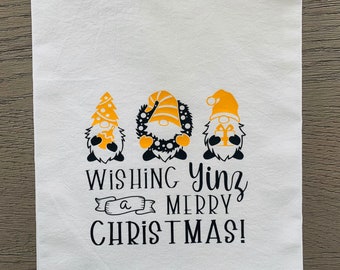 Pittsburgh Yinz Black and Gold Gnome Christmas Tea Towel