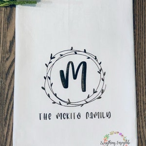 Choice of Modern Farmhouse Laurel Monogramed Personalized Tea Towel