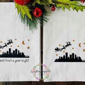 City of Pittsburgh Christmas Tea Towel, Black and Gold, Steelers Gift, Pittsburgh Fan Gift, Pittsburgh Skyline, Steelers Santa, 50 States