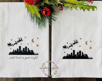 City of Pittsburgh Christmas Tea Towel, Black and Gold, Steelers Gift, Pittsburgh Fan Gift, Pittsburgh Skyline, Steelers Santa, 50 States