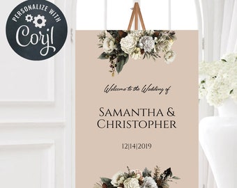 Wedding Welcome Sign | Winter Wedding Sign | Editable Template | Dusty Rose Personalized Sign | Large Welcome Sign | Digital Download