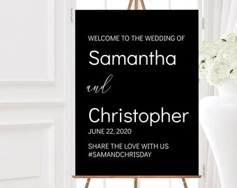 Wedding Welcome Sign | Wedding Hashtag Sign | Editable Template | Black & White Sign | Wedding Welcome Sign Template | Digital Download