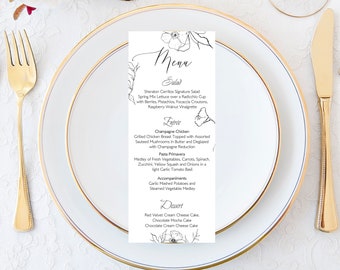 Wedding Menu Template, Menu Card Template, Floral Wedding Menu, Modern Wedding Menu, Printable Menu Cards, Reception Menu