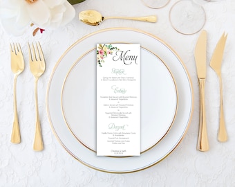 Wedding Menu Template, Menu Card Template, Floral Wedding Menu, Modern Wedding Menu, Printable Menu Cards, Reception Menu