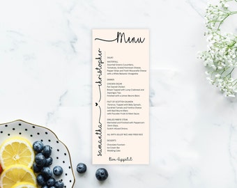 Modèle de menu de mariage, cartes de menu imprimables, PDF modifiable, menu de mariage moderne, menu téléchargeable