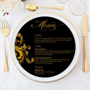 Round Menu Cards Wedding Menu Cards Gold Menu Cards Editable Printable Template Charger Plate Menu Cards Black Menu Card image 7