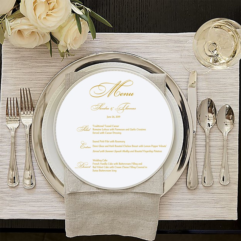 Menu Cards Wedding Menu Cards Gold Menu Cards Round Round Menu Charger Menu Cards image 2