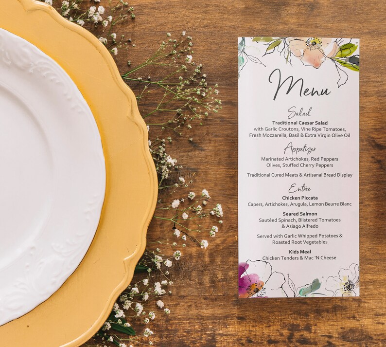 Wedding Menu Template, Menu Card Template, Floral Wedding Menu, Modern Wedding Menu, Printable Menu Cards, Reception Menu image 2