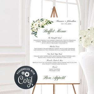Wedding Buffet Sign Menu Sign Editable Template Printable Sign Menu ...