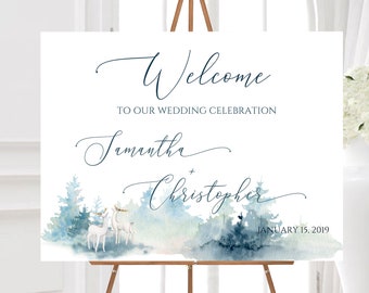 Wedding Welcome Sign, Winter Wedding Sign, Wedding Signage, Custom Welcome Sign, Personalized Sign, Large Welcome Sign, Digital Download