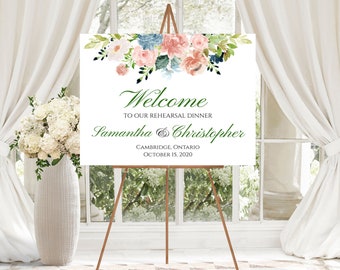 Wedding Rehearsal Dinner Sign | Wedding Sign Template | Editable | Greenery | Blush Pink