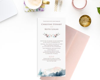 Wedding Invitation, Watercolor Mountain Invitation, Winter Invitation, Forrest Wedding Invitation, Printable Invitation