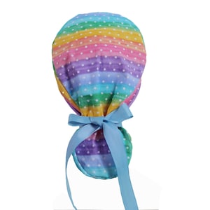 Polka Dots Ponytail Cap,Ponytail Hat for Long Hair,Ponytail Scrub Hat,Ponytail Hat for Woman,Colorful Ponytail Hat,Nurse Ponytail Cap